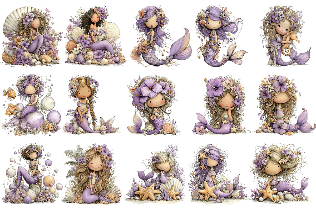 Whimsical Summer Mermaid Clipart, an Illustration by OK Design (Photo 3 of 6)