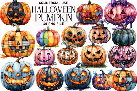 Halloween Patchwork Pumpkin Clipart