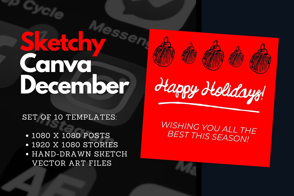 Sketchy Canva December Templates, a Social Media Template by Mike Brennan Art & Design (Photo 1 of 3)