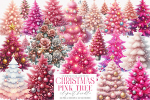 Pink Christmas Tree Clipart Bundle, an Illustration by SinaCreation
