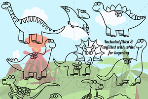 Dinosaur Line Art Or Digital Stamps