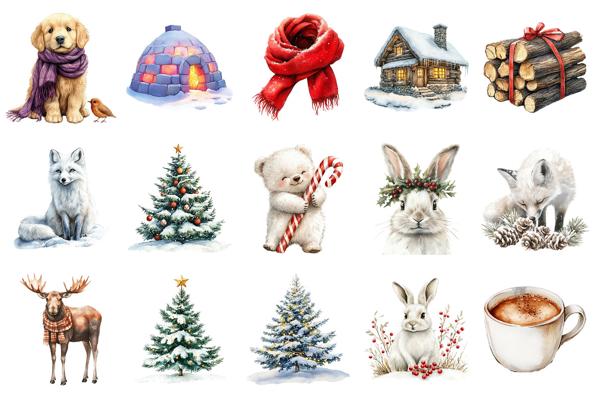 North Christmas Watercolor Clipart, an Illustration by Daily.Designs (Photo 2 of 3)