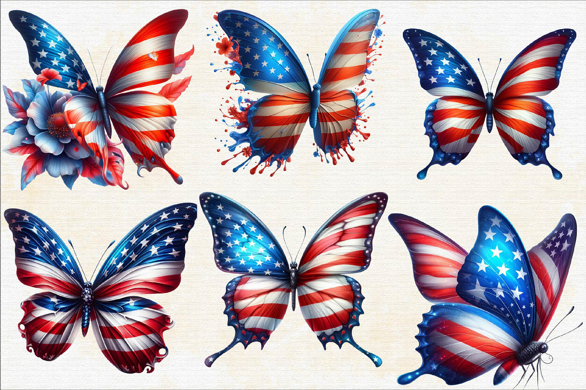 Watercolor Patriotic Butterfly Subl, an Illustration by SVGArt (Photo 2 of 8)