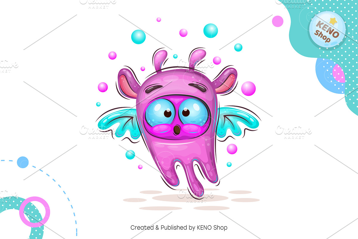 Cute cartoon flying monster. Tshirt., an Animal Illustration by KENO Mascots (Photo 2 of 4)