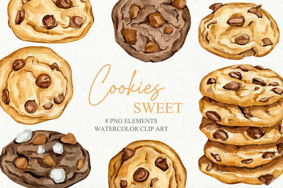 Watercolor chocolate cookies, a Food Illustration by CrystalinaShop (Photo 1 of 3)