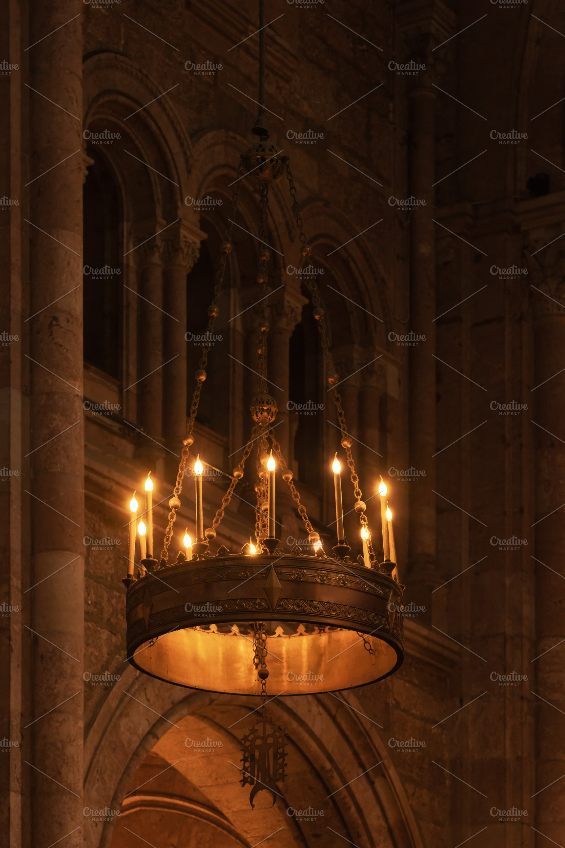 Medieval Chandelier Illuminated Insi, an Architecture Photo by Perpis
