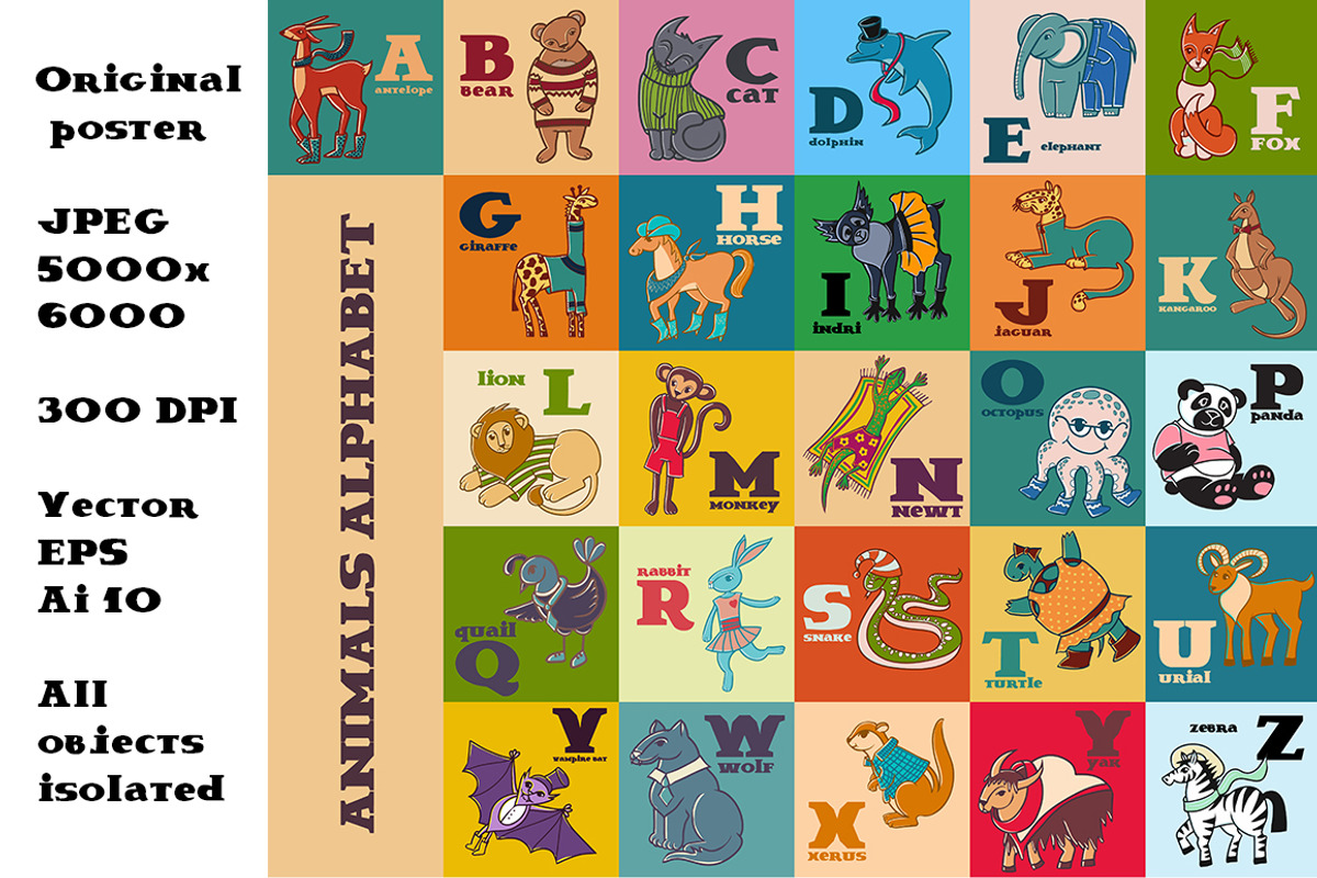Cartoon vector animals alphabet., an Animal Illustration by Nata Savina Art (Photo 2 of 4)