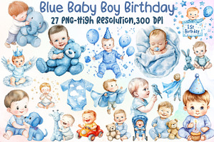 Blue Baby Boy Clipart, Birthday Boy, an Illustration by Sublimation Artist