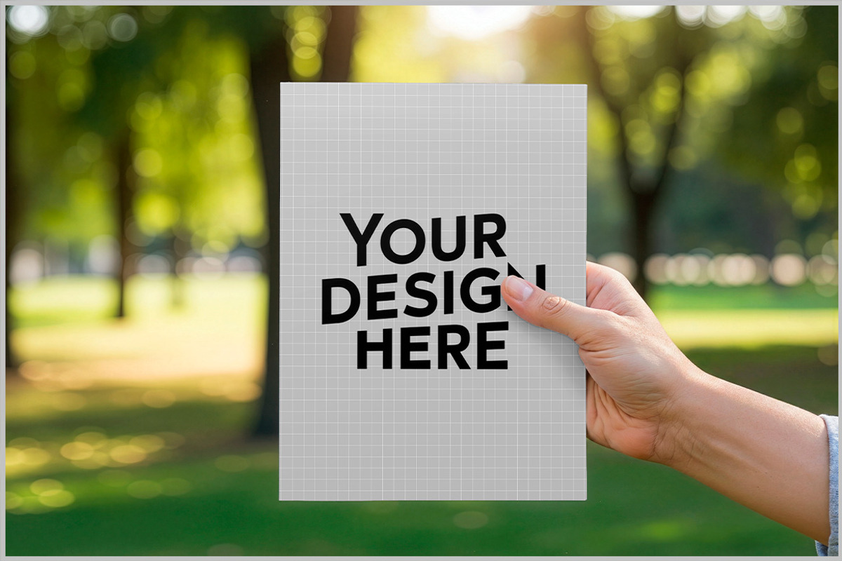 Outdoor Hand Held Paper Mockup PSD, a Product Mockup by Bruno's Shop (Photo 2 of 4)