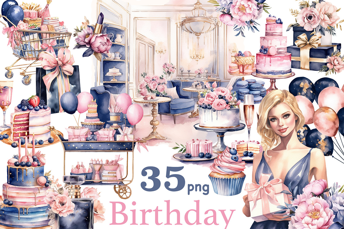 Happy Birthday Clipart PNG, a Person Illustration by GlamArtZhanna (Photo 1 of 5)