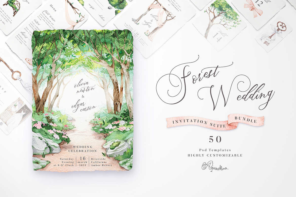 Forest Wedding Suite BUNDLE, an Invitation Template by Aquarellina (Photo 1 of 17)