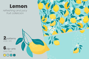Lemon - fruit collection, a Pattern Graphic by moja doodle