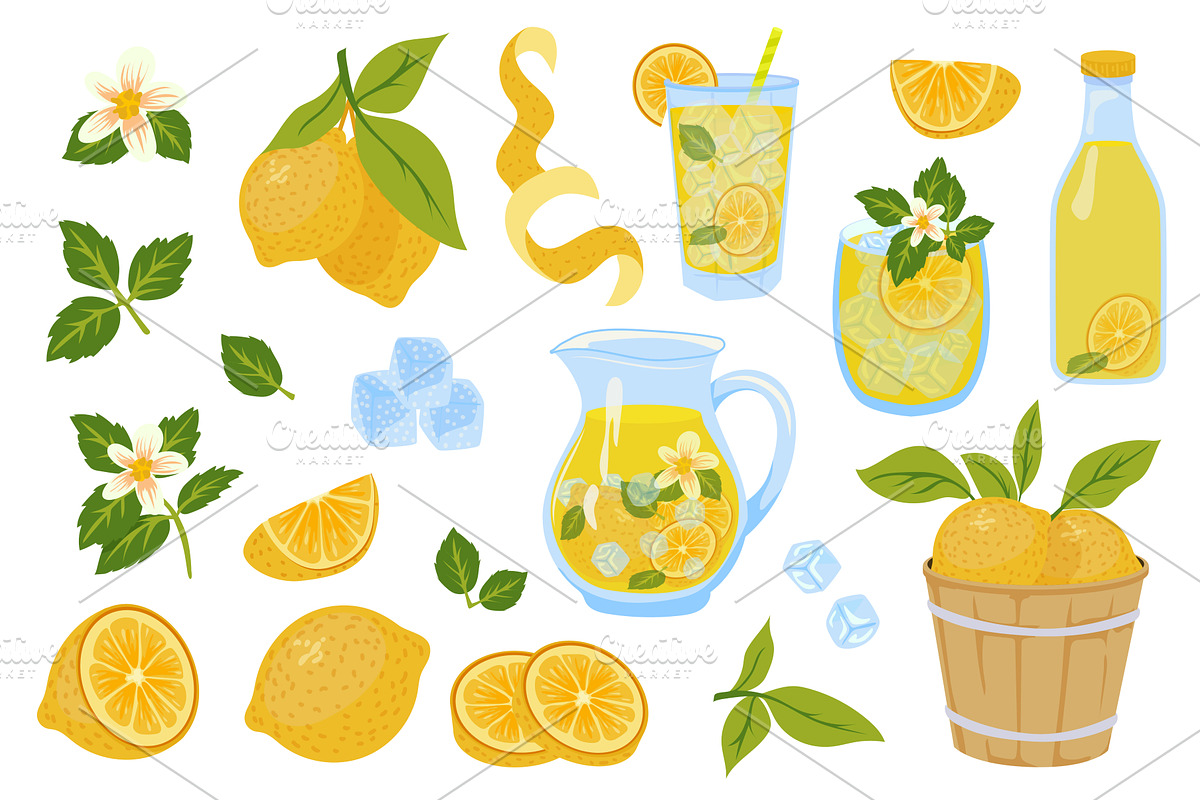 Lemons and Lemonade Set, a Food Illustration by alexdndz