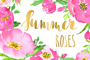 Pink roses watercolor clip art, an Illustration by mcherevan (Thumbnail 1 of 4)