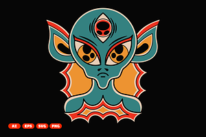 Retro Alien Tattoo Illustration