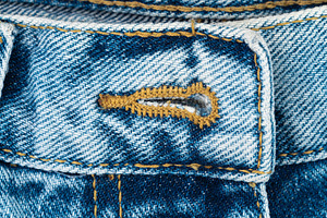 Close up view of blue denim jeans
