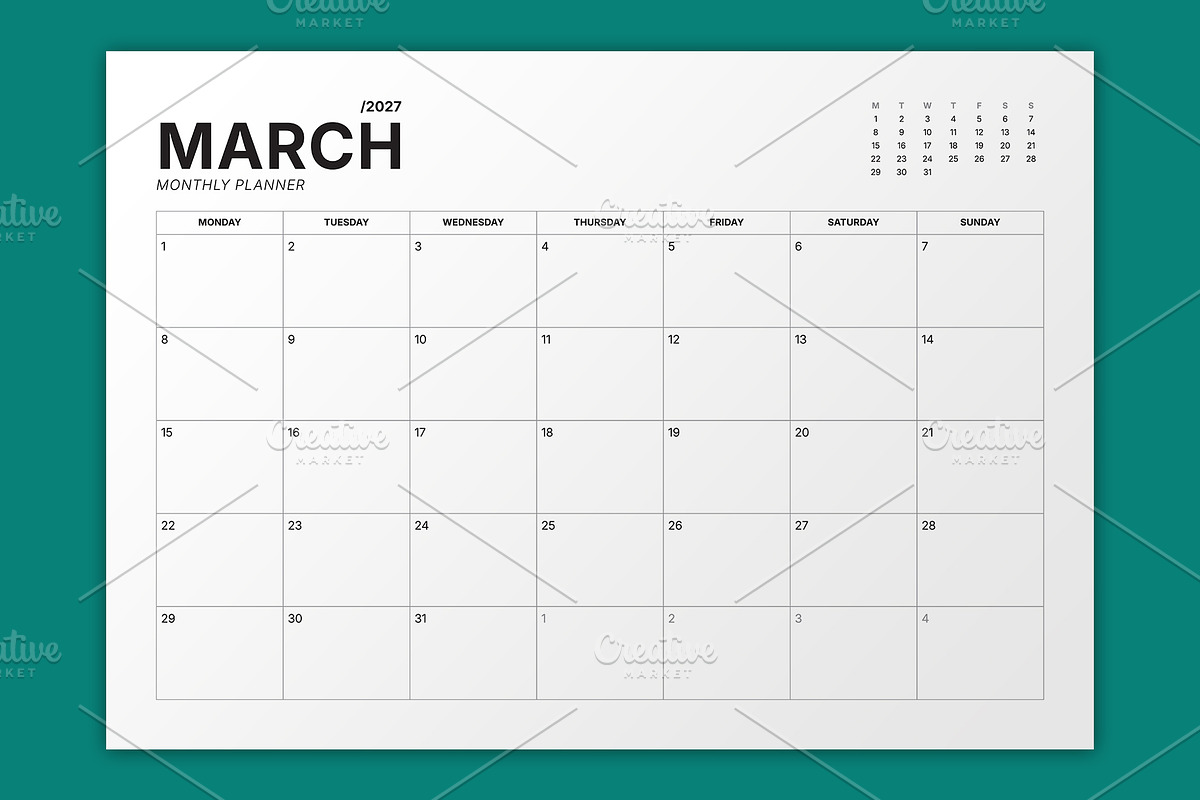 2027 Monthly Planner (MP049-27-L), a Stationery Template by mikhailmorosin (Photo 3 of 7)