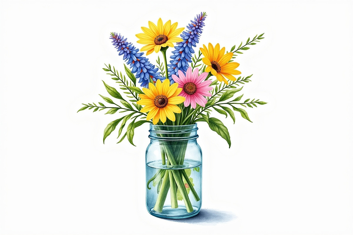 Wildflowers in Mason Jar Clipart Set, an Illustration by hafijul (Photo 5 of 14)