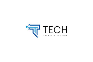 T Letter line logo for technology