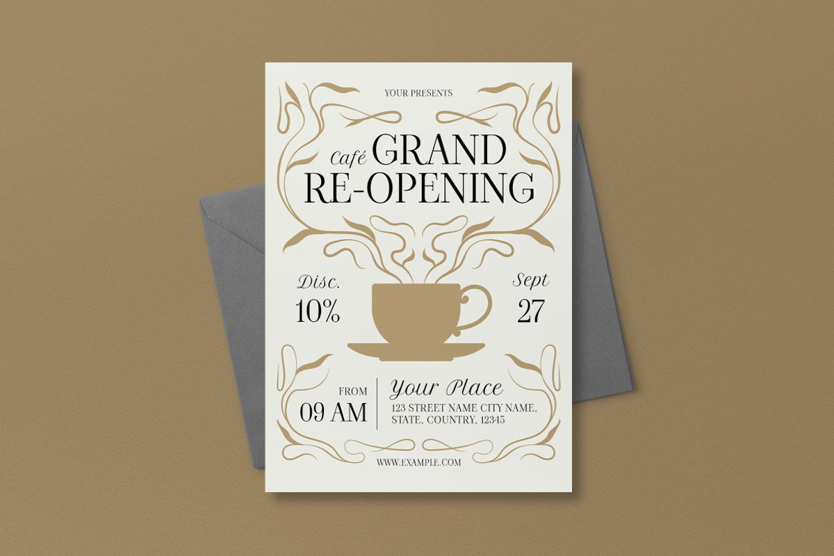 Cafe Grand Re-opening Invitation, an Invitation Template by graphicook (Photo 3 of 3)