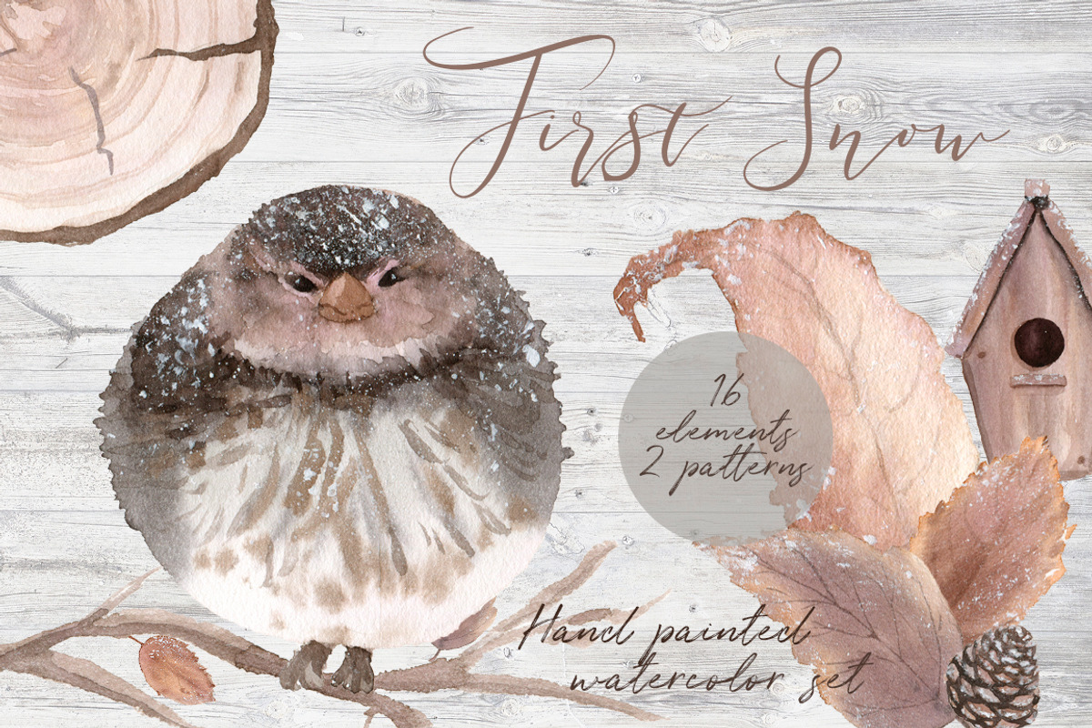 First snow Watercolor Clipart Set, an Object Illustration by Sha1nee (Photo 1 of 5)