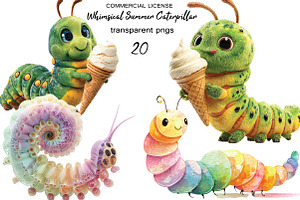 Whimsical Summer Caterpillar Clipart, an Animal Illustration by SVGArt