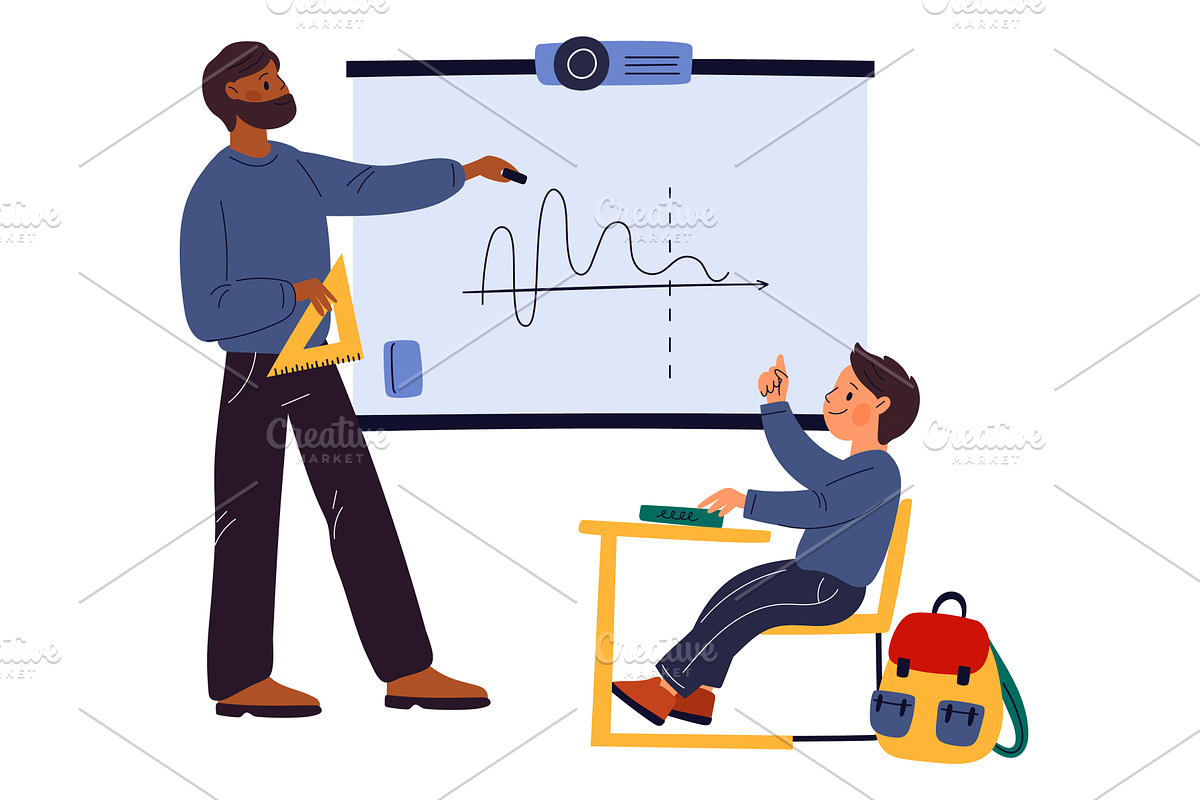 Cartoon school teacher. Math lesson, an Education Illustration by Vectorbuum