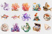 Watercolor Cute Mermaid Clipart, a Seasonal Illustration by Rose Art (Thumbnail 4 of 4)