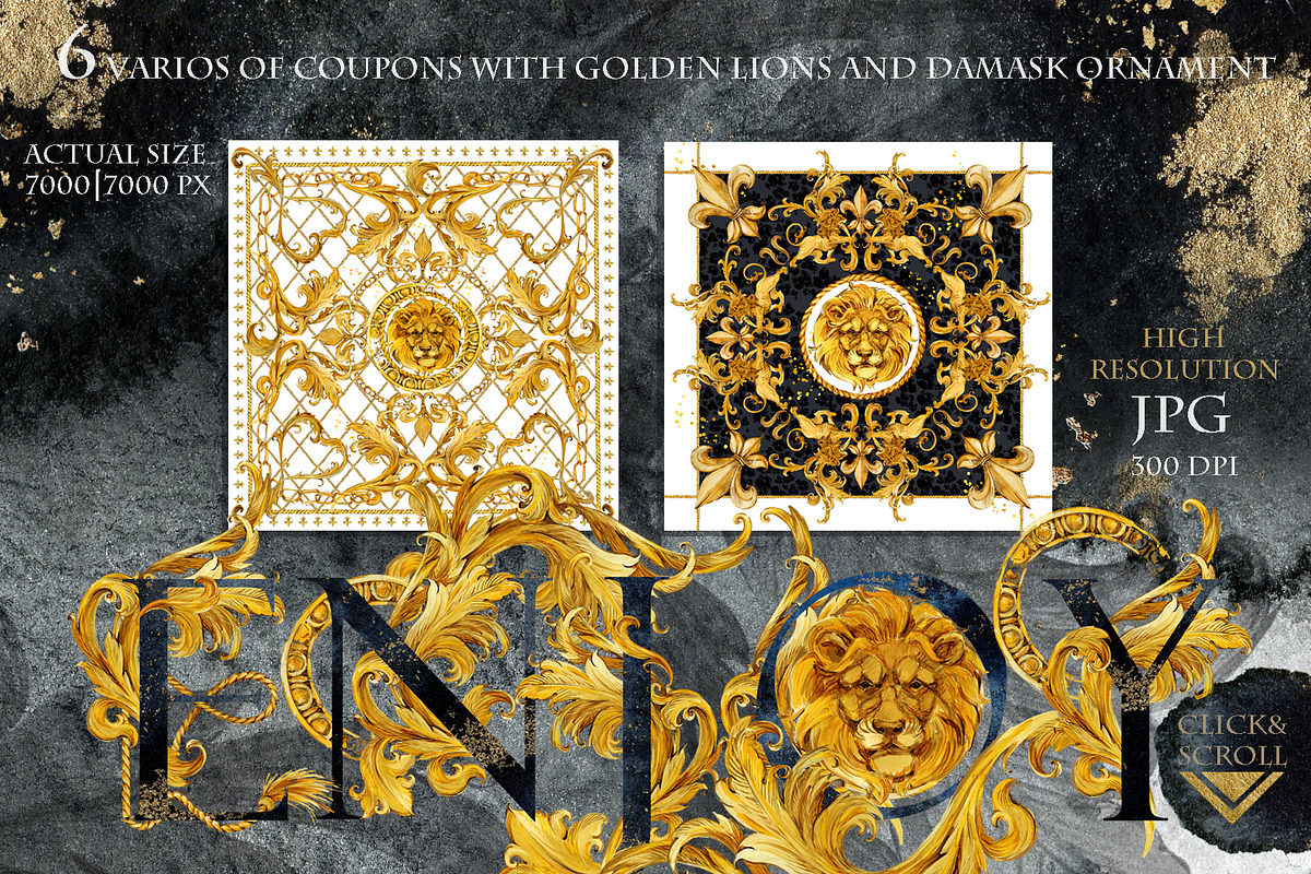 Golden Lions: Luxury Watercolor Kit, a Decorative Illustration by FineArt (Photo 12 of 14)