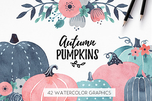 Watercolor Fall Pumpkins Clipart