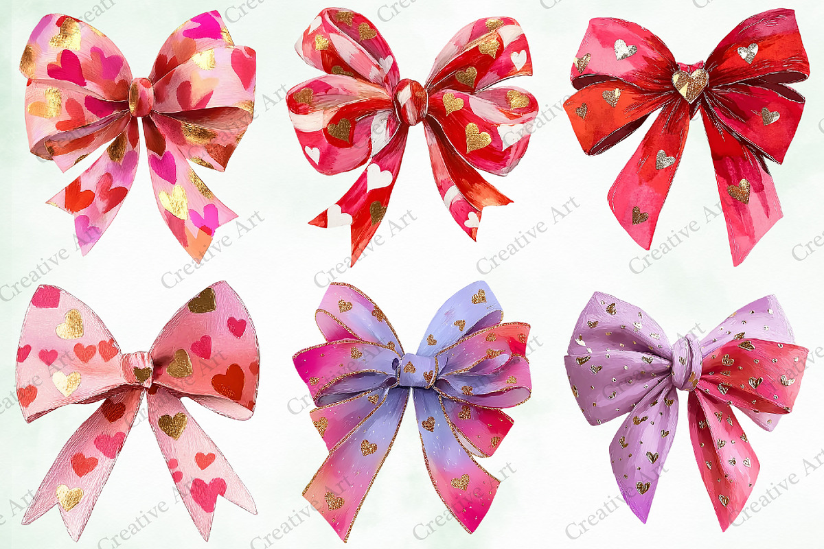 Watercolor Valentine Bow Clipart, an Illustration by Creative Art (Photo 4 of 9)