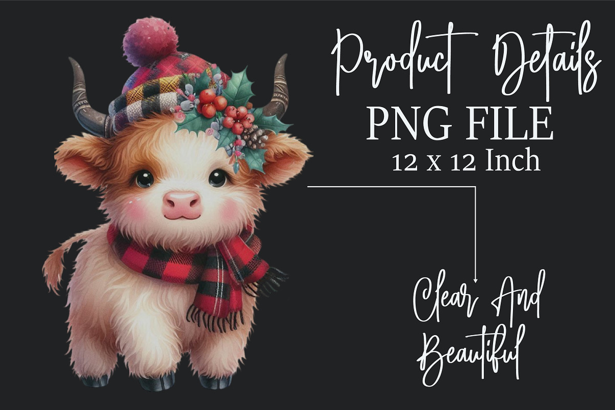 Cute Christmas Highland Cow Clipart, an Illustration by Rose Art (Photo 5 of 5)
