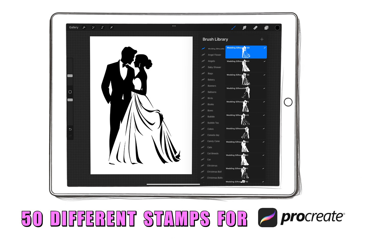 50 Couple Silhouette Procreate Stamp, a Brush Add-On by Procreate Sale (Photo 2 of 6)