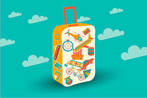 Big set of icons and stickers travel