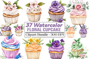 Watercolor Floral Cupcake Clipart, an Illustration by DreamCafeArt
