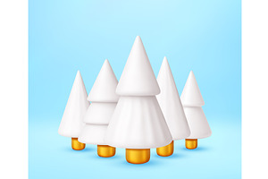Group of 3D white Christmas tree, an Object Illustration by Abscent