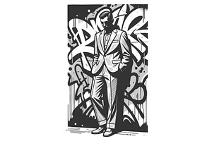 Stylish man in suit standing against, a Person Illustration by AlexArt