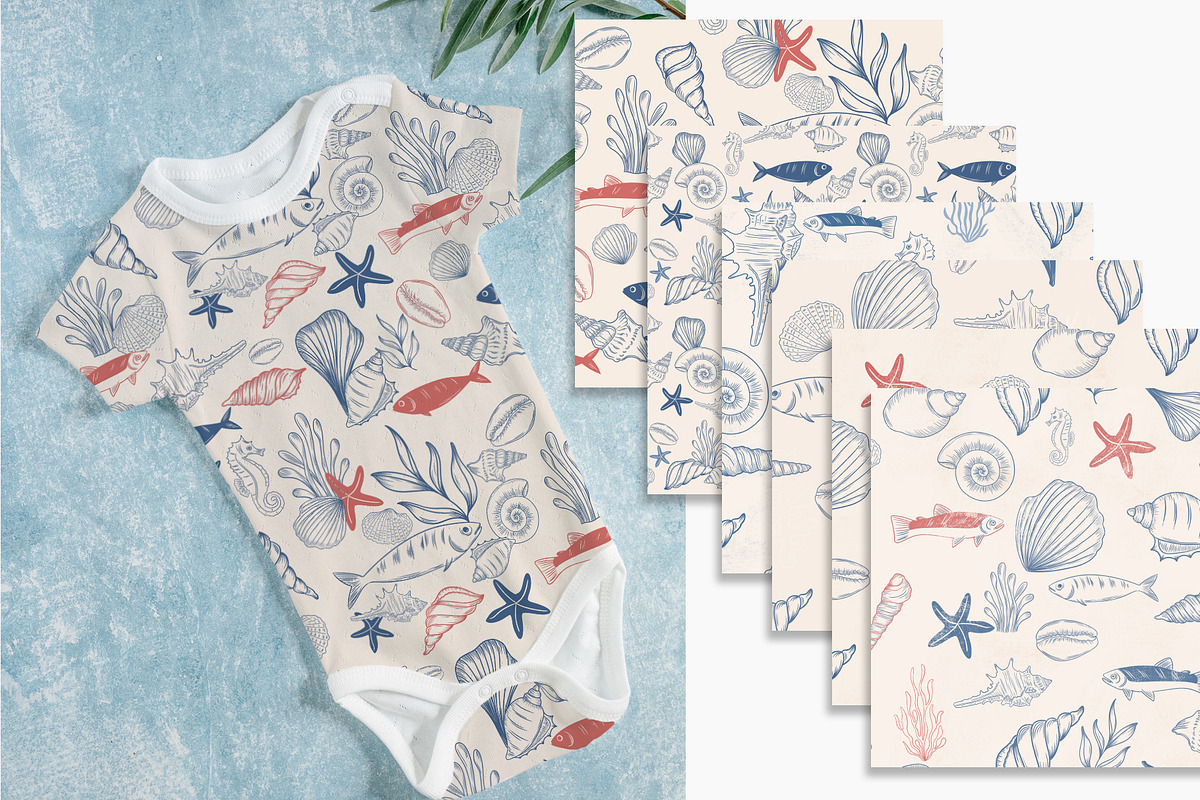 Blue toile Ocean Collection, a Seasonal Illustration by AlenaVlasko stock Market (Photo 8 of 12)