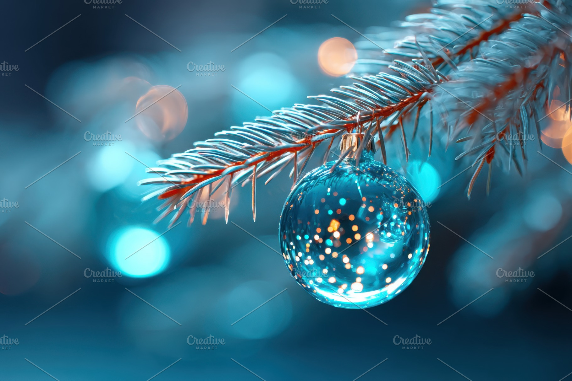 Close-up of a glass ornament on a pine branch, an Abstract Photo by AlyaAnd