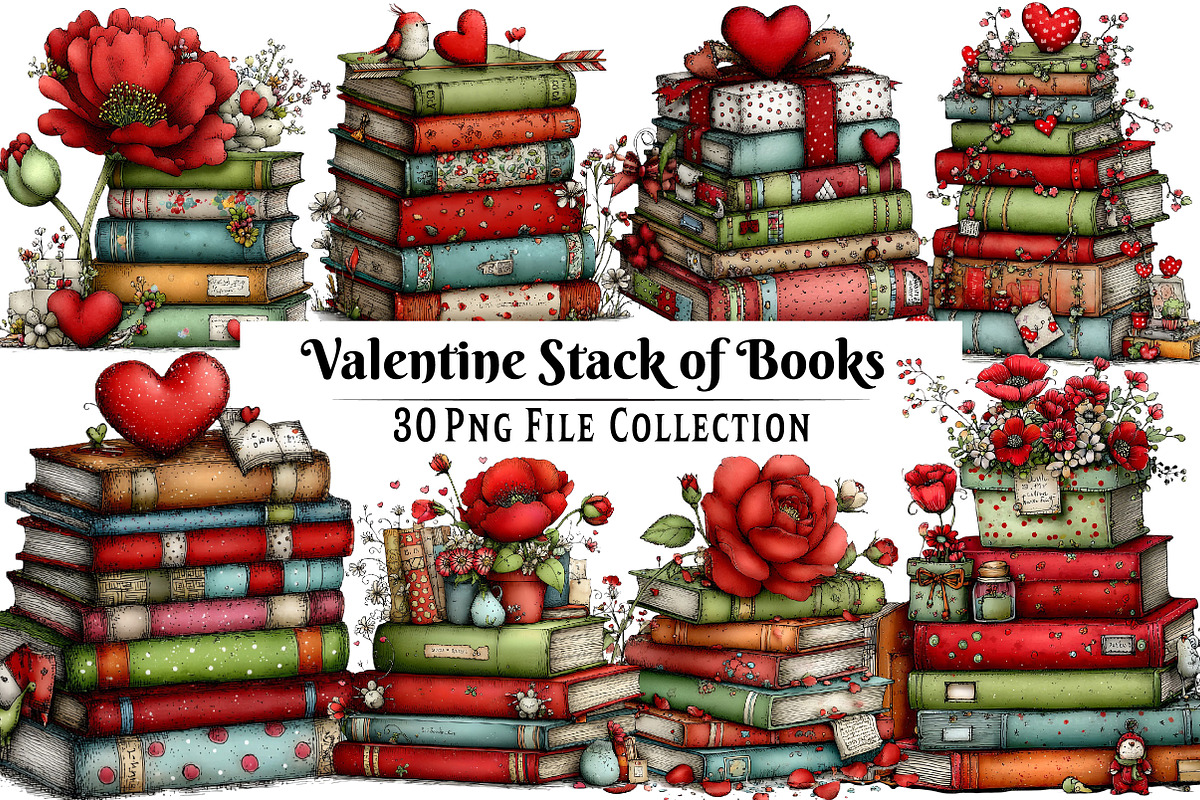 Valentine Stack of Books Clipart, an Illustration by Dream Creation (Photo 1 of 6)