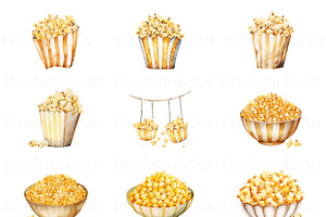 Watercolor Popcorn Clipart, Popcorn