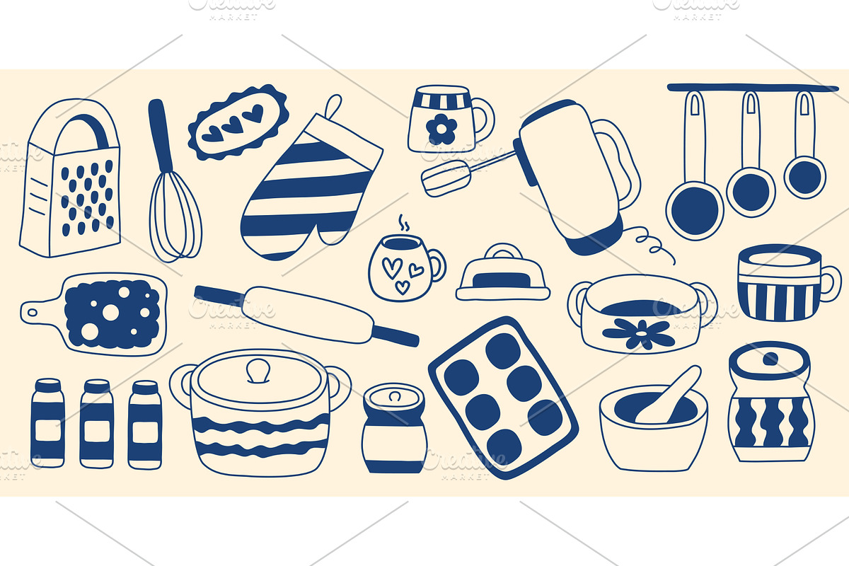 Hand-drawn kitchen utensils set, an Object Illustration by Tati_Kli