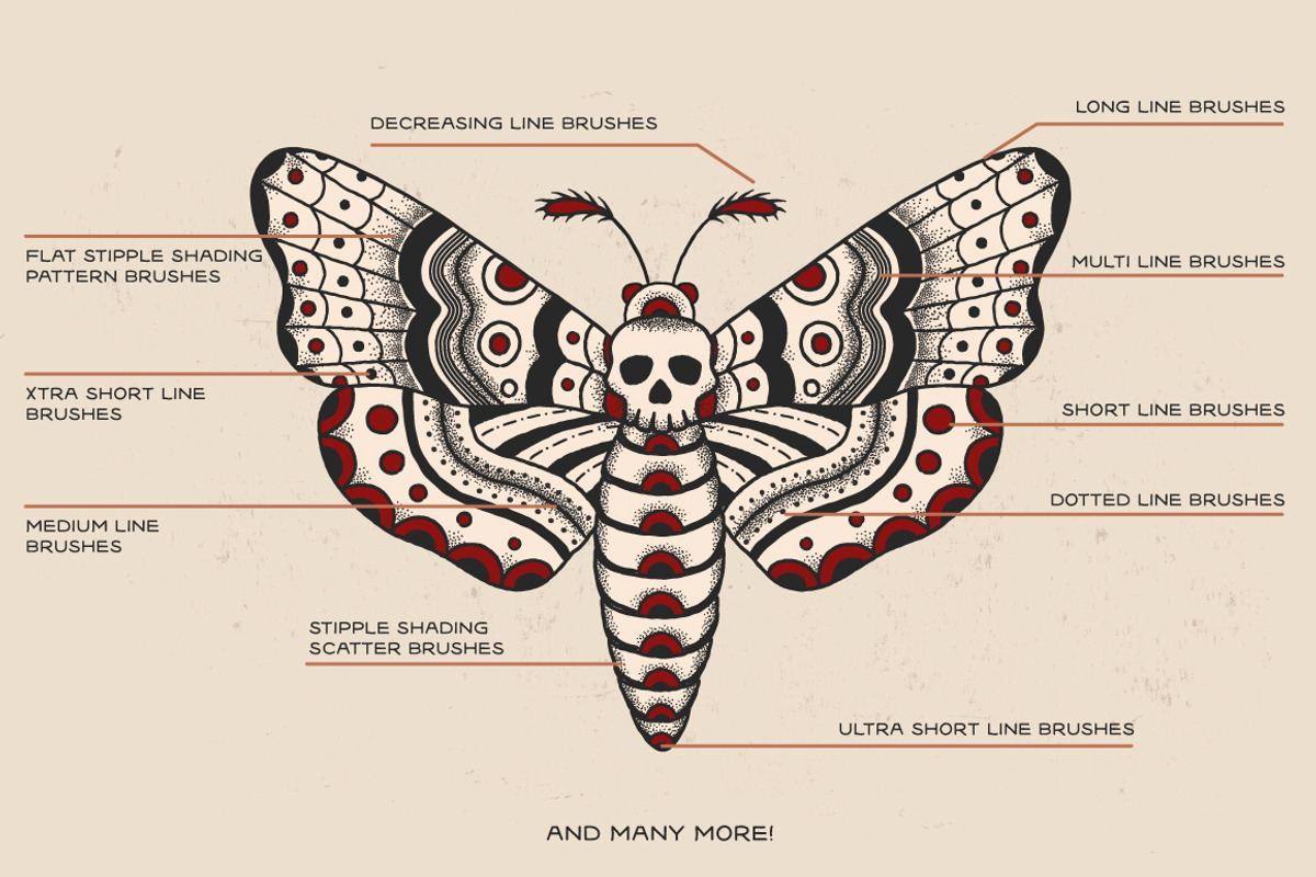 Tattoo Art Brushes for ILLUSTRATOR, a Brush Add-On by BAD TASTE (Photo 2 of 11)