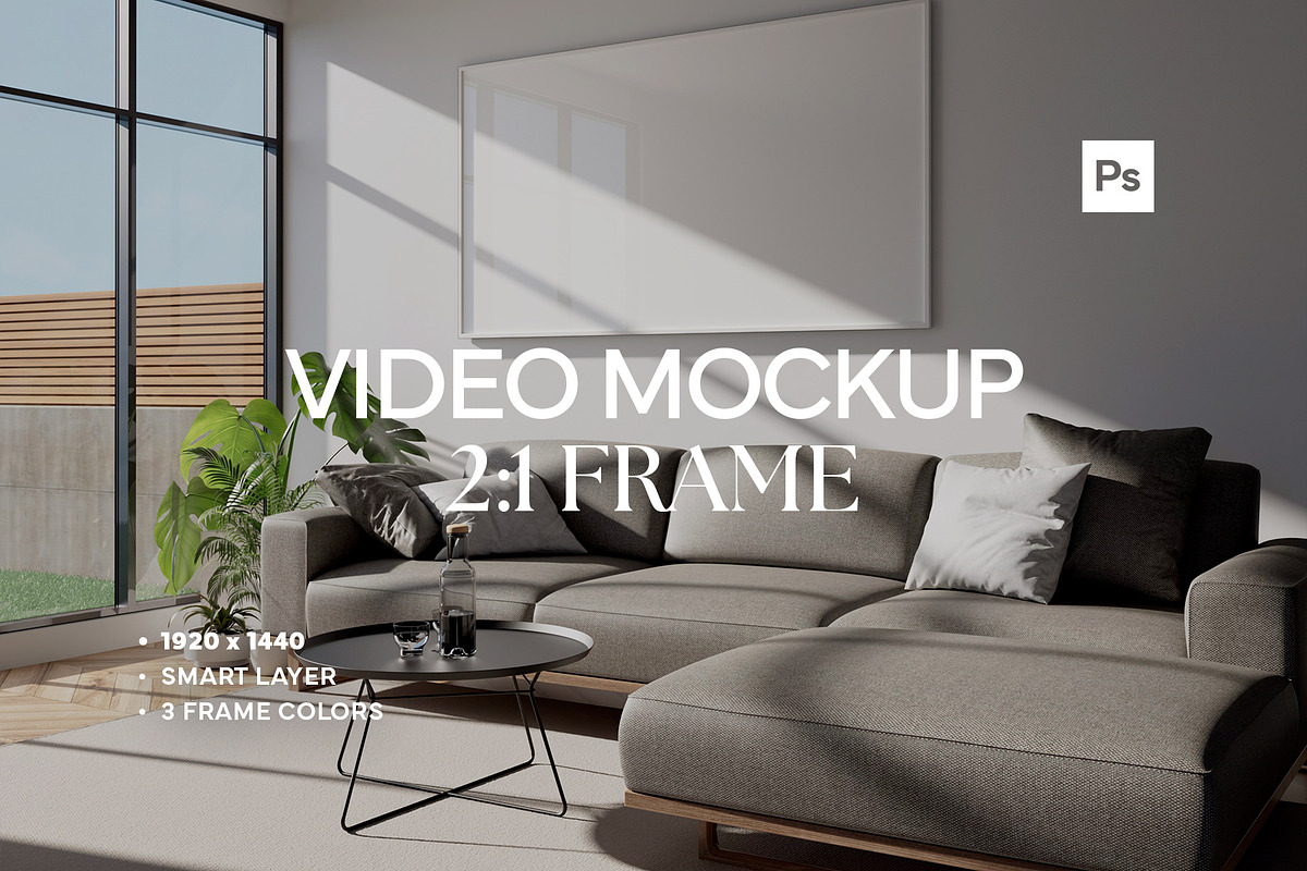 Frame Video Mockup Living Room 02, an Advertising Mockup by Drava Mockup (Photo 1 of 6)