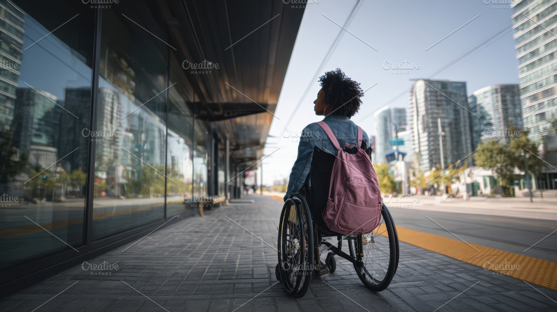 Woman in wheelchair awaits ride, a Photo by Beautiful things