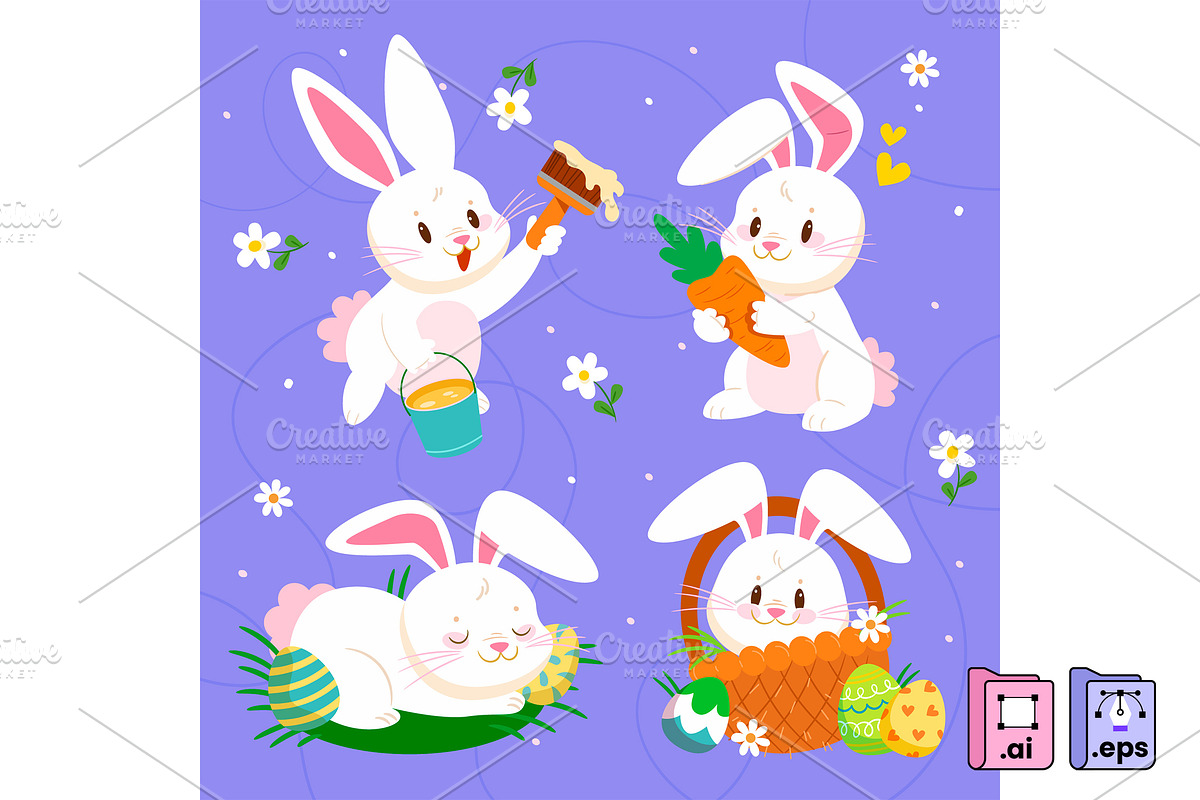 Set of Easter Bunny Poses, a Seasonal Illustration by MISS CHATZ