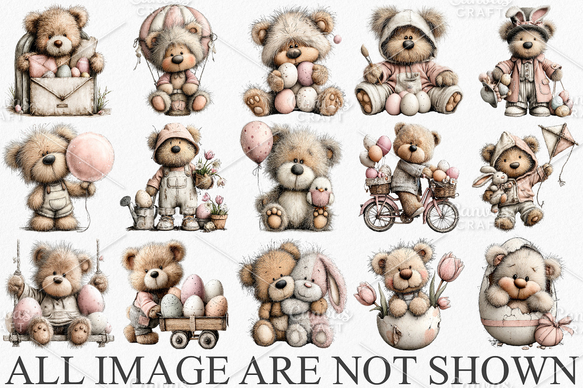 Whimsical Easter Teddy Bear Clipart, an Illustration by Canvas Craft (Photo 3 of 7)