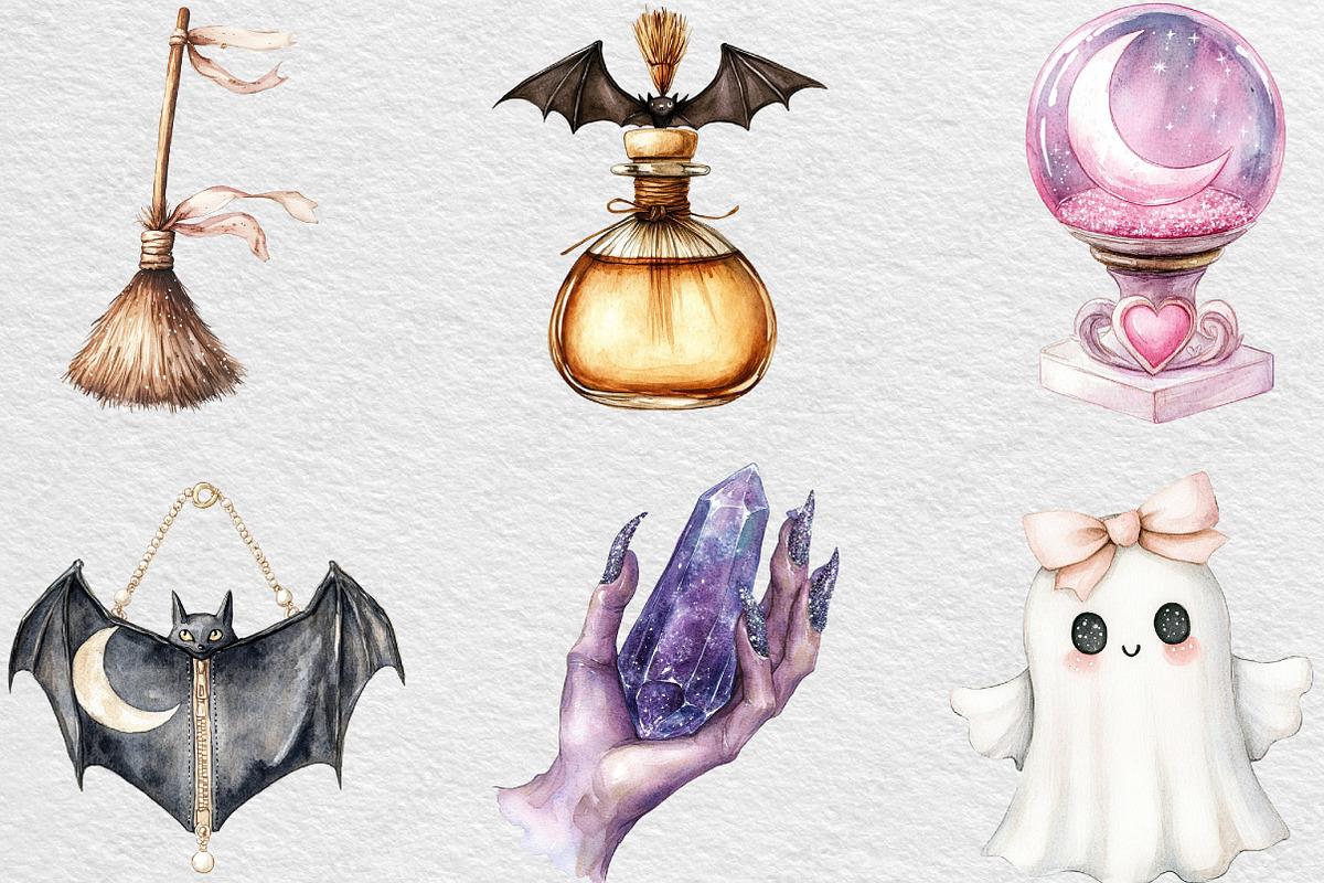 Halloween Girly Witch Vibes Clipart, an Illustration by Black Bird Studio (Photo 5 of 6)