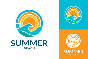 Summer icon with sun and ocean wave, a Branding & Logo Template by Saba Vector