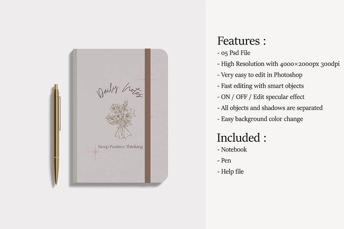 Minimal Notebook Mockup, a Print Template by zuhraabdullah (Photo 2 of 7)